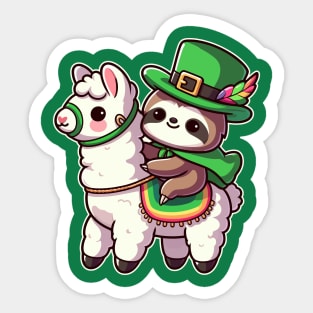 Irish Sloth Riding A Llama Funny Kawaii St Patrick's Day Sticker